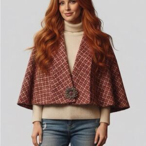 Walter Neiman Marcus Capelet Rhinestone Brooch Tweed Multicolor Lined NWT $310